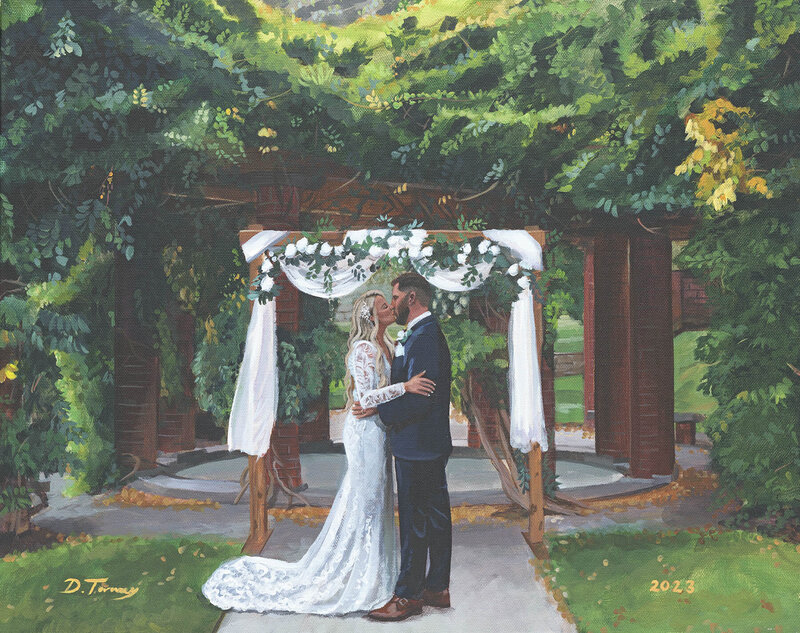 Bride and groom kissing