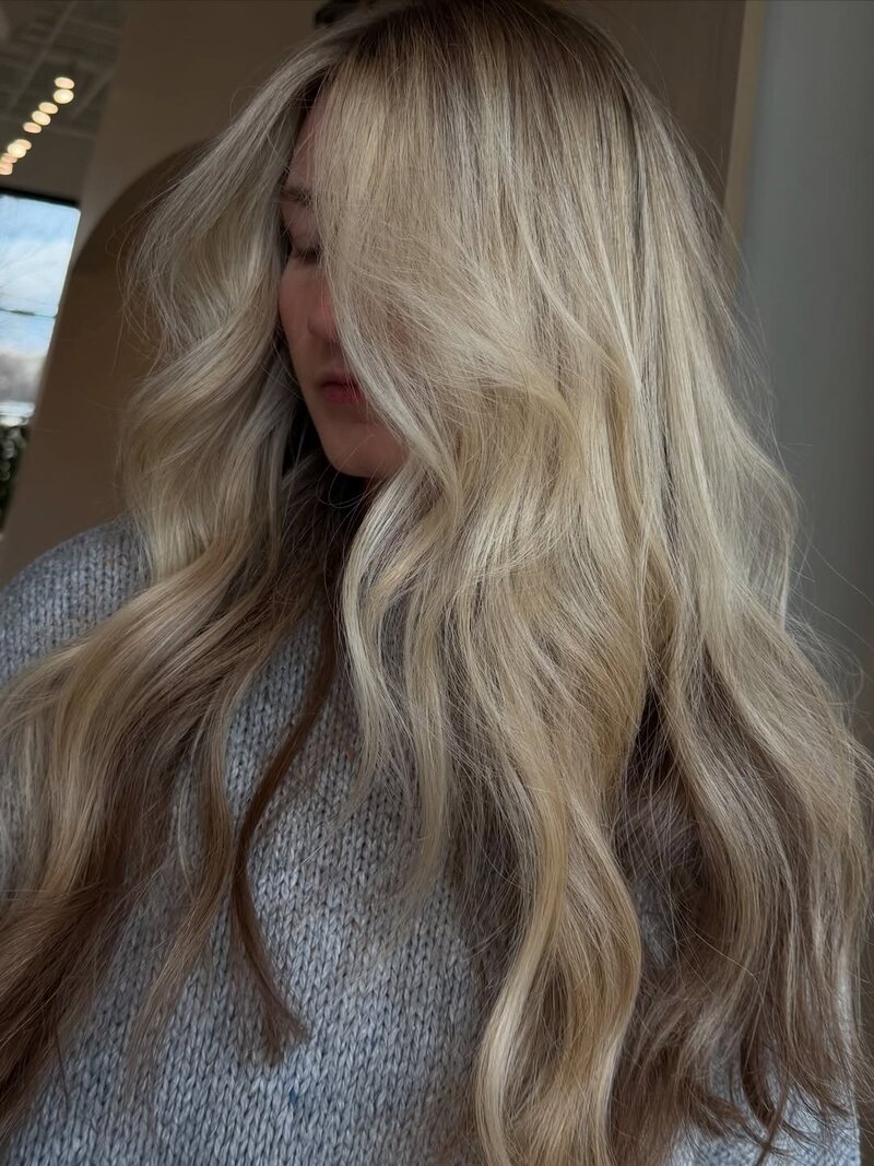 Luxury blonde hair result at Echelon Salon Eagle Idaho