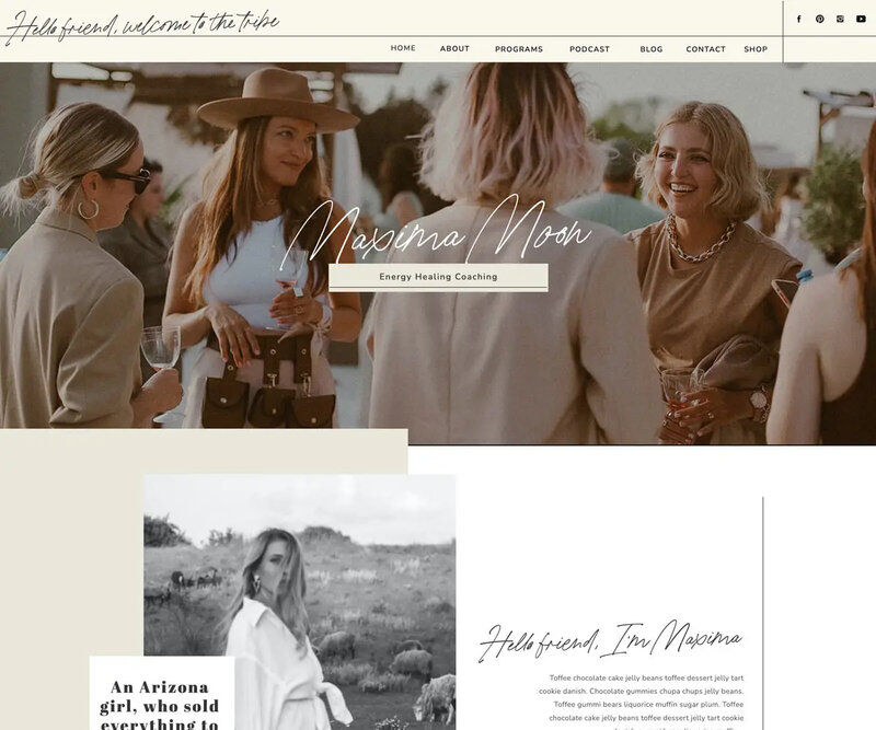 Maxima Showit desktop template, modern design for photographers and coaches, with a clean, responsive layout optimized for desktop use.