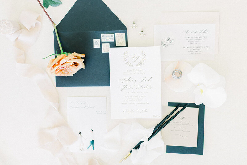 Modern Invitation Flatlay with Orchids