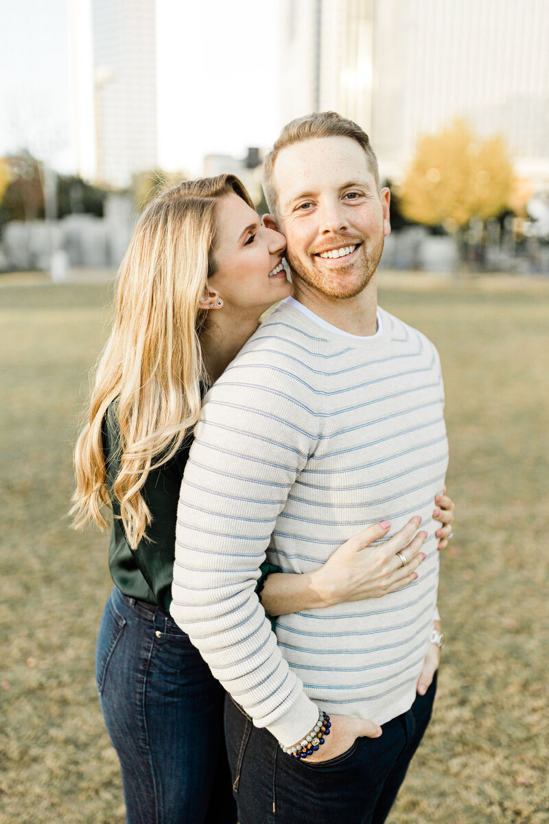 Parks in cities are a great idea to get a mix of urban and green in your engagement photos.
