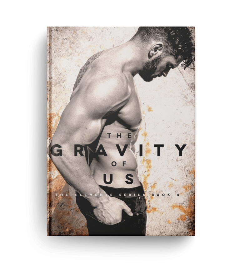 shirtless man in black pants looks down to the floor on the cover of the gravity of us by romance novelist brittainy cherry
