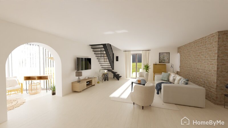 Proposition déco d'une grande pièce de vie claire