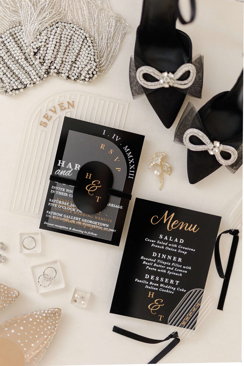 black and white art deco stationery