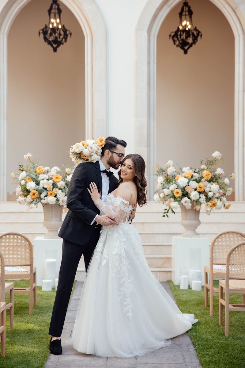 timeless wedding portraits of bride and groom after their luxury wedding ceremony