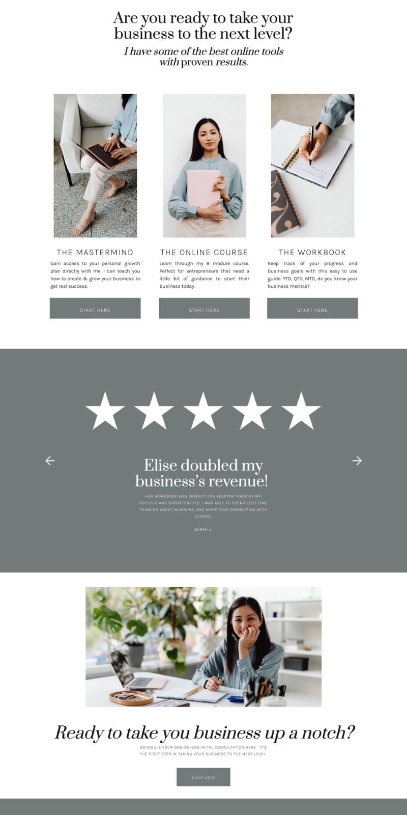 The Elise Template Business Coach Website Template is the perfect website for business coaches, entrepreneur coaches, lifestyle coaches and other service providers. Includes blog pages, and sales pages to showcase all of your services.
