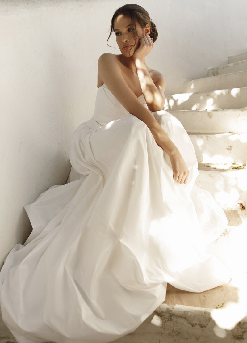bride modeling wedding dress