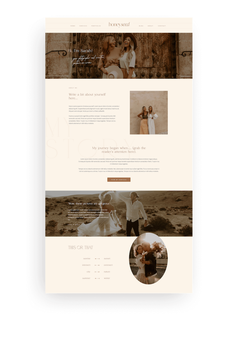 Boho Photographer Showit website template