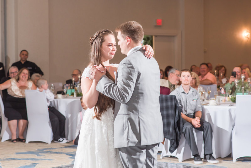 Reception picture of first dance in a hotel ballroom