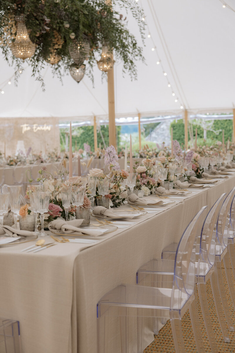 Elegant tented wedding table in Dorset