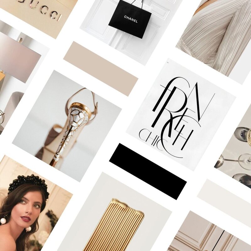 Neutral collage of photos for Luxury brand design for high-end beauty salon