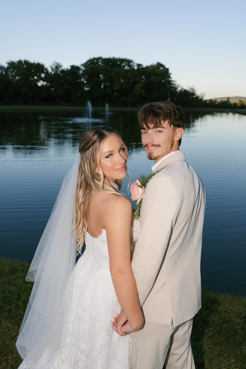 Flash photo of bride and groom at countryside Nashville wedding