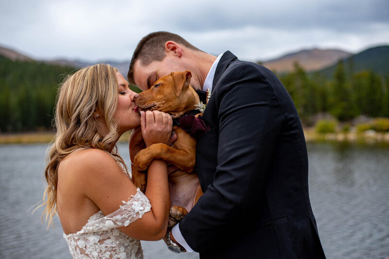 bride-and-groom-kiss-thier-puppy