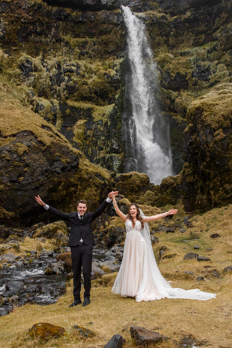 This couple eloped at at waterfall in Iceland.