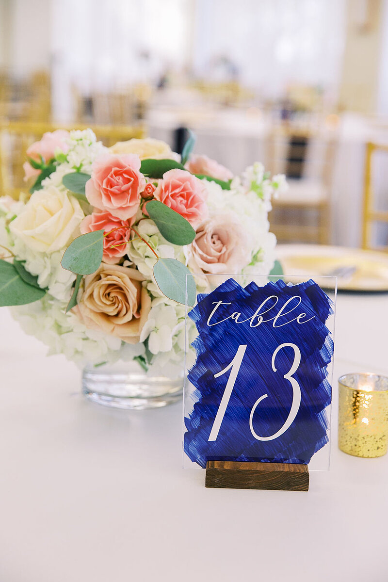 15-radiant-love-events-closeup-table-centerpiece-pink-white-flower-vase-table-13-acrylic-sign-painted-blue-romantic-elegant-timeless