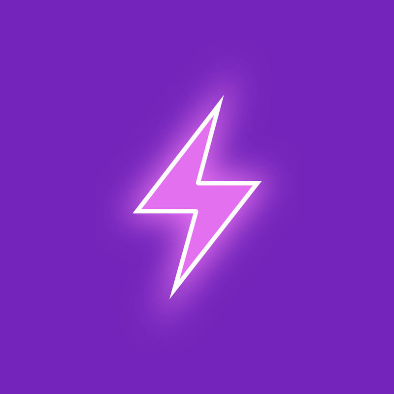 Bright lightning bolt brand mark that glows