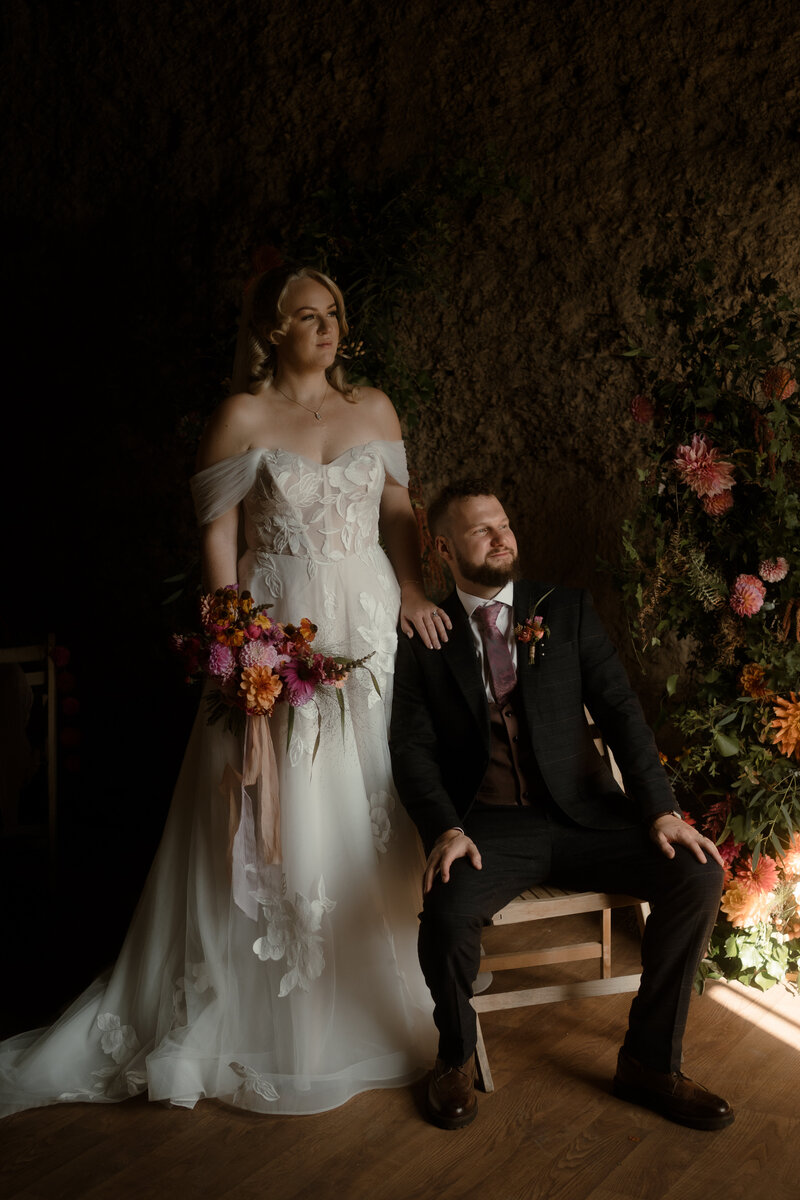 Wedding couple at Higher Eggbeer Farm