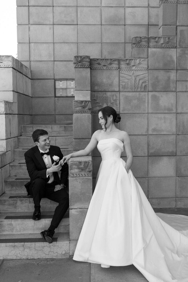 Bride and groom pose in for a wedding portrait during their Arizona Biltmore Wedding day. 