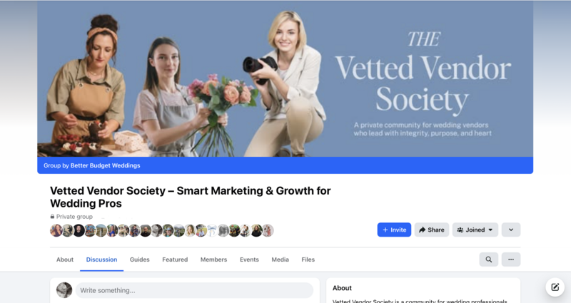 The private facebook community for wedding vendors in the Vetted Vendor Society.