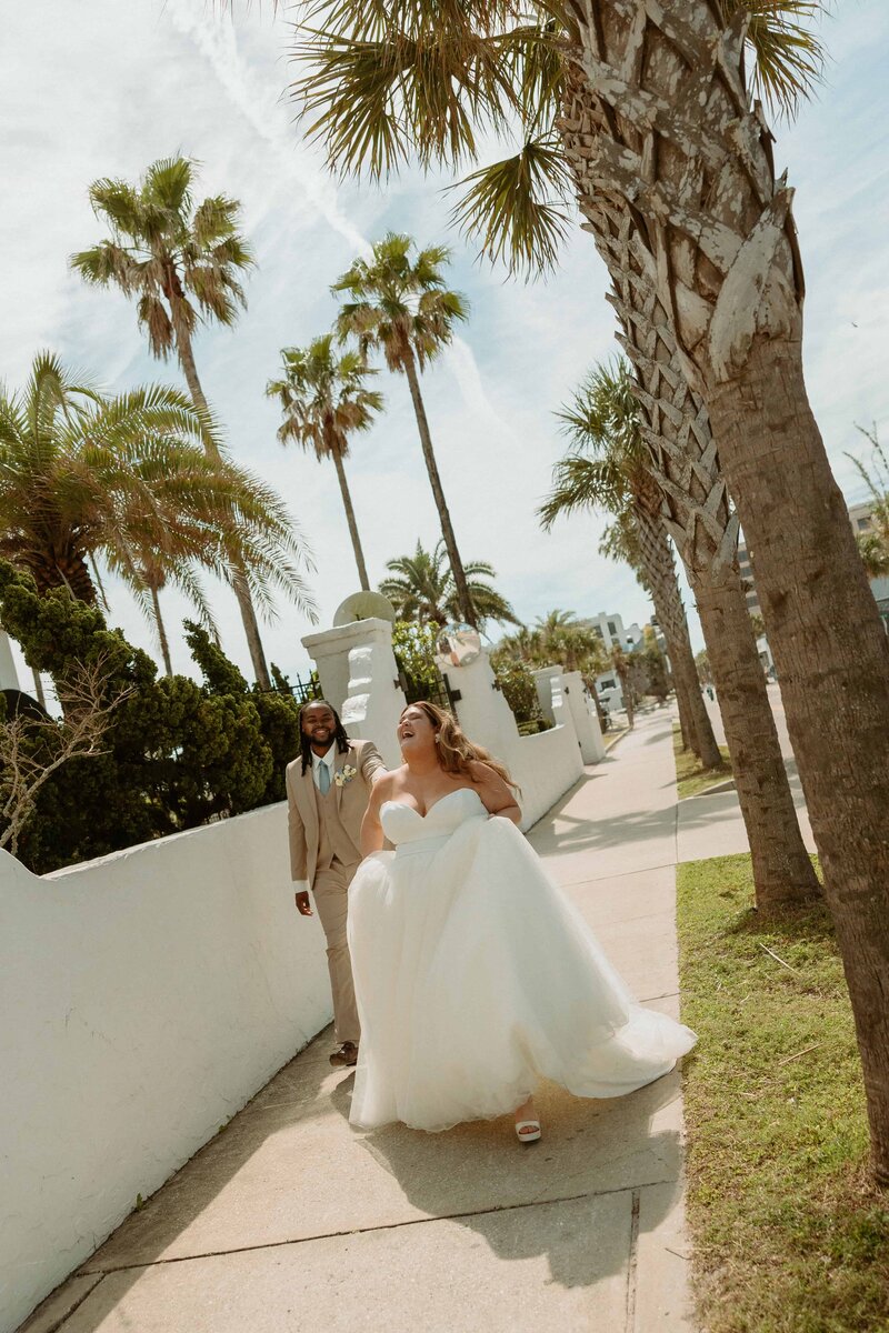 couple walking down the street on their elopement day
