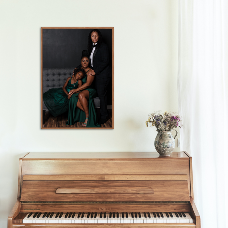 Portrait frame near the piano