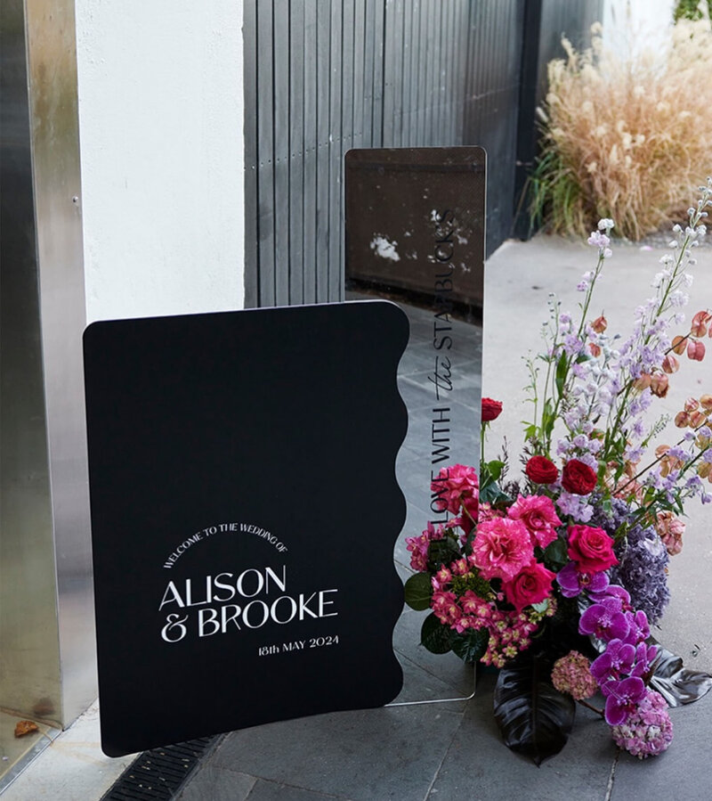 Wedding welcome Sign in black and silver free-standing by State of Elliott