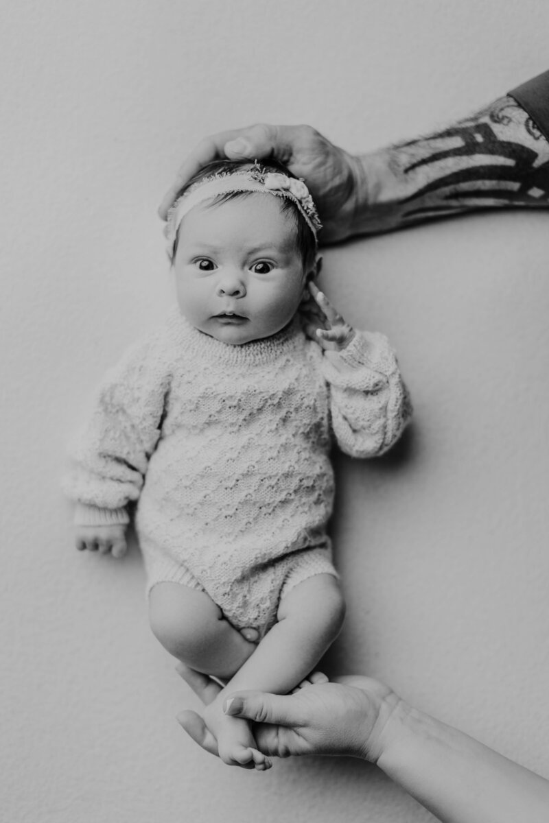 photo session with an awake newborn baby
