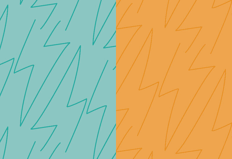 Brand pattern of lightning bolts on a blue and orange background