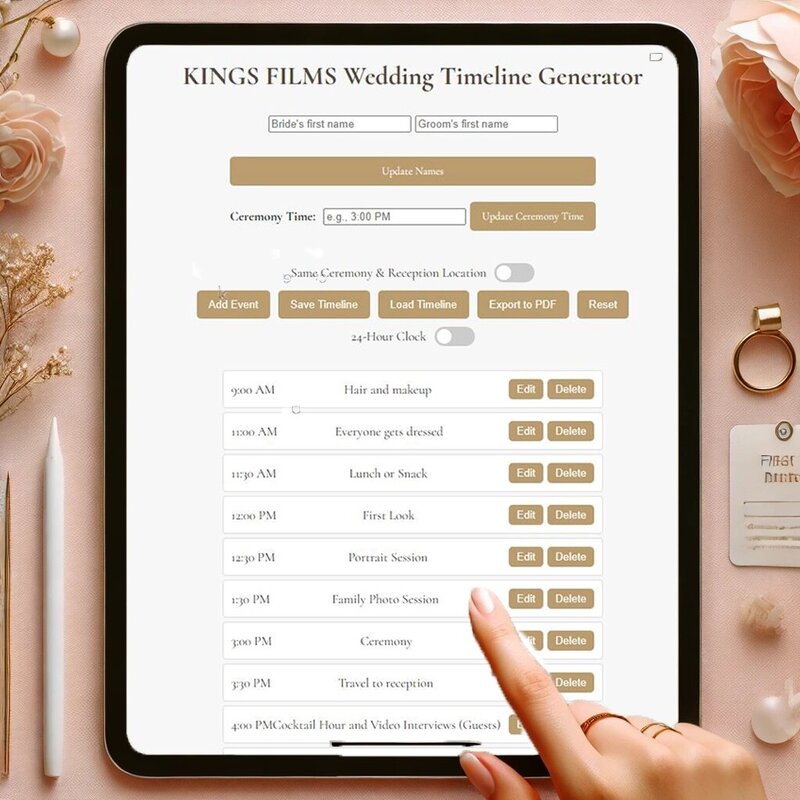 Kings films timeline generator on a desk