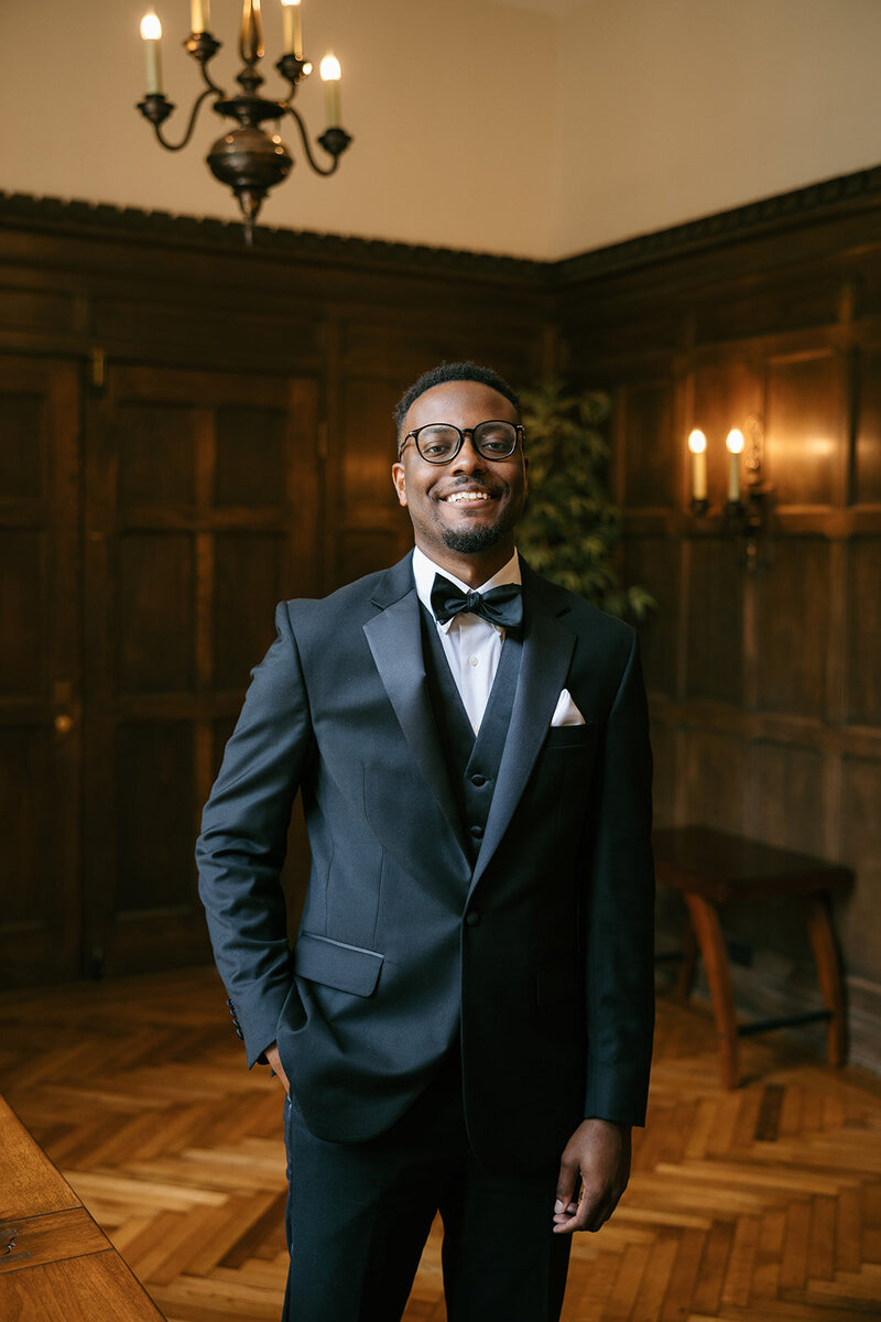 Warm, timeless portrait of groom at Nashville wedding