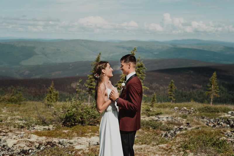 A scenic first dance in Fairbanks, Alaska after an intimate elopement ceremony.