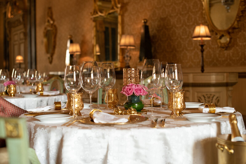 pink and red wedding decor of boxes and floerals