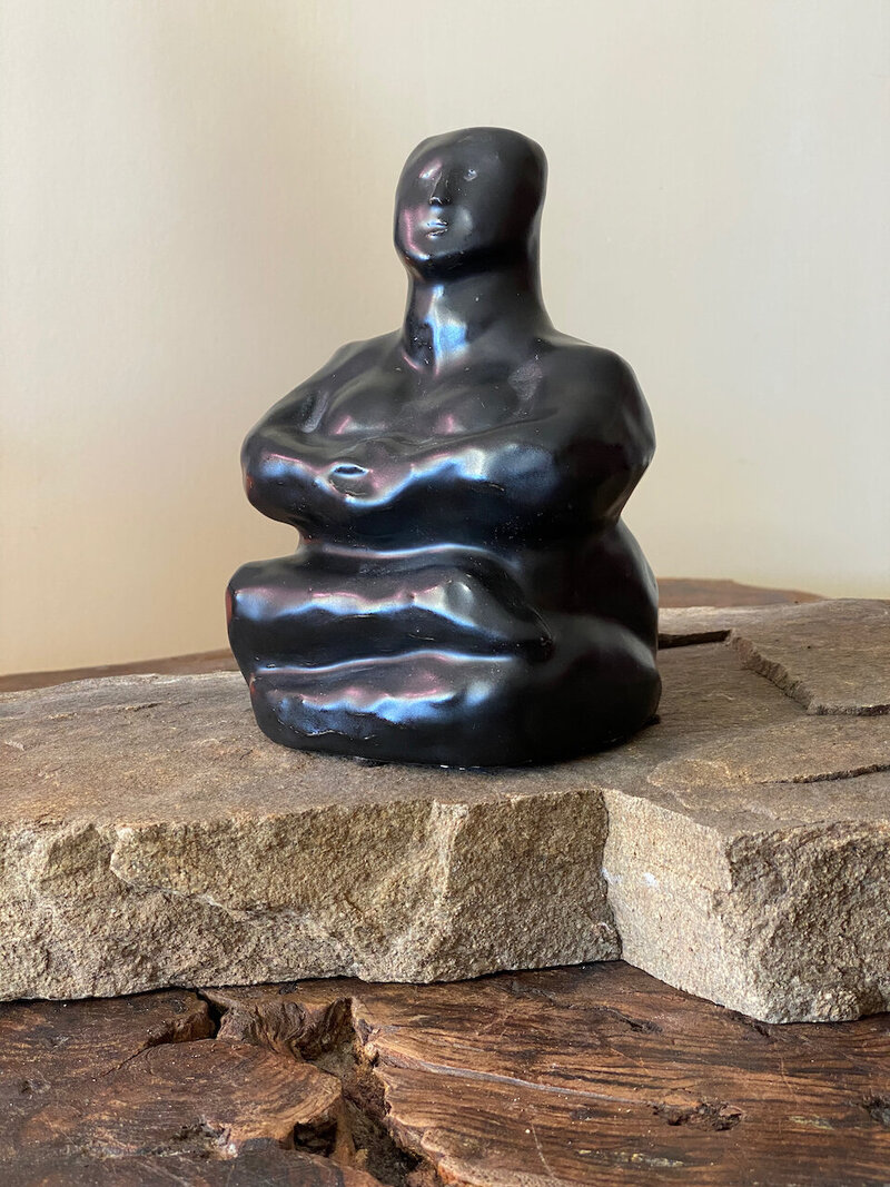 Sumi e Clay Sculpture  "Meditating Madonna" Inspired by Neolithic Divine and Sacred Goddess by Marilyn Wells