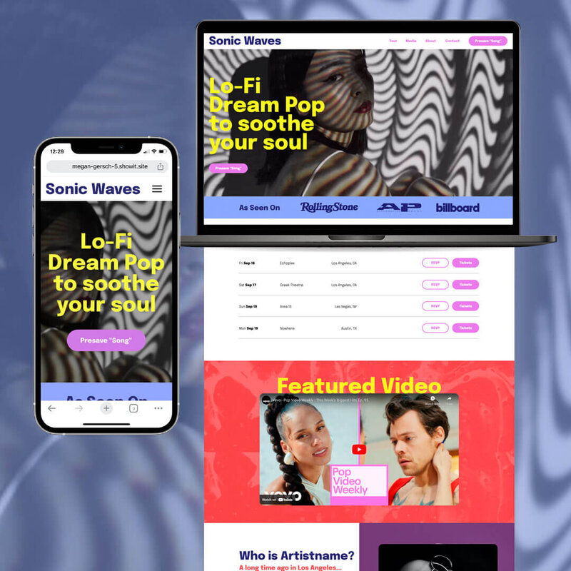 Sonic Waves Musician Showit Website Template