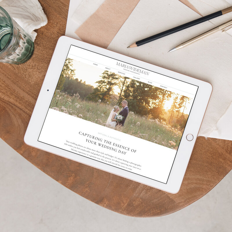 iPad mockup of wedding photography homepage design