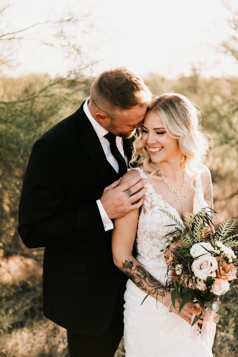 Colorful wedding bouquet with cactus and wildflowers