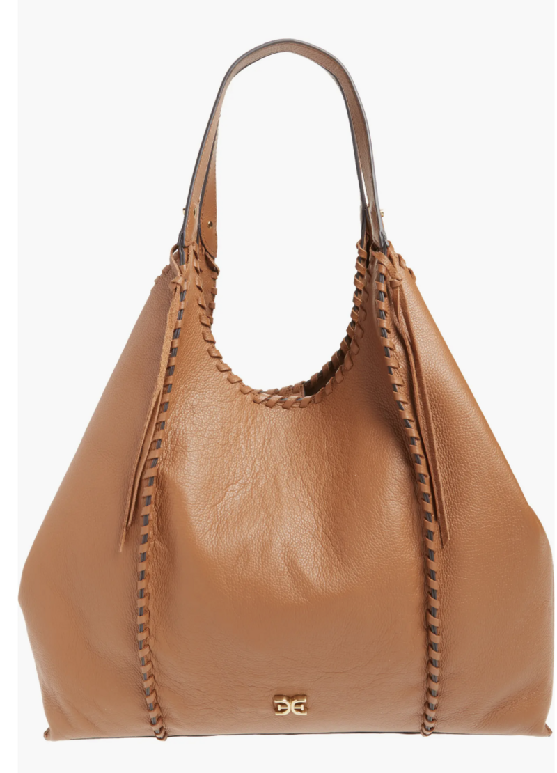 Cream Leather Top Handle Hand bag Gold Accents