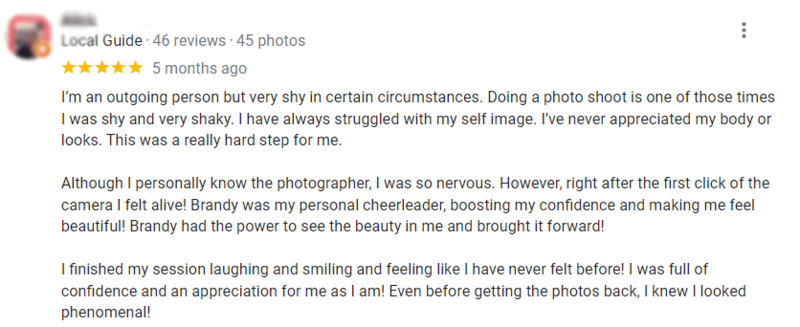 Screen shot of boudoir review