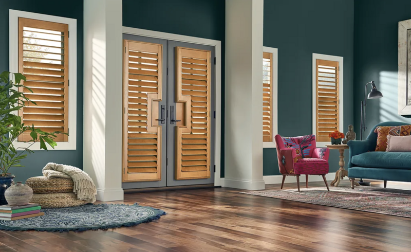 Wood custom shutters living room