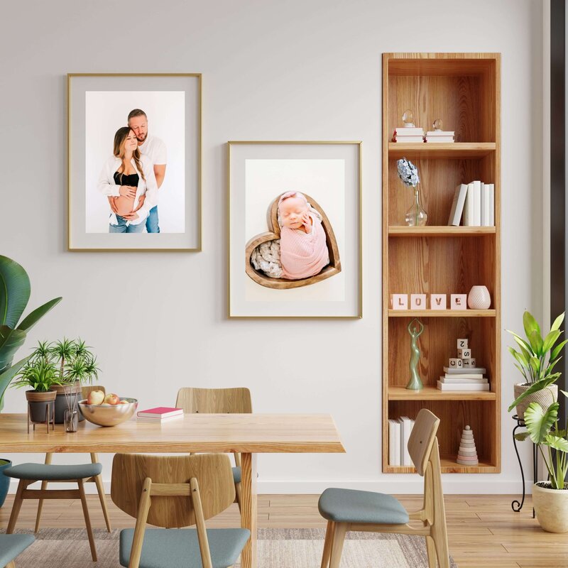 Springfield MO maternity photography of framed photo collage of maternity and newborn session