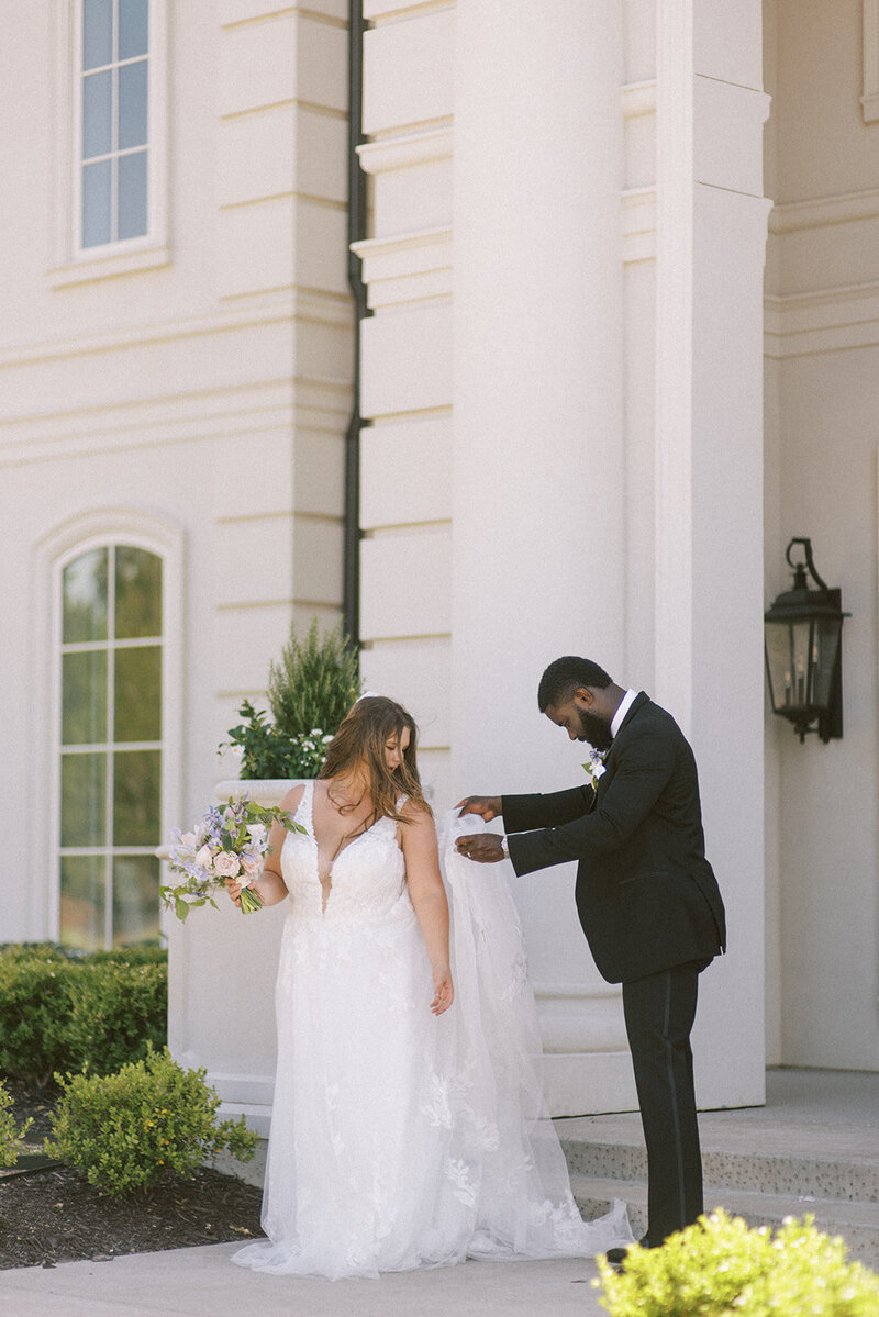 Bride and groom walking out after their ceremony at lux event venue | Something Borrowed