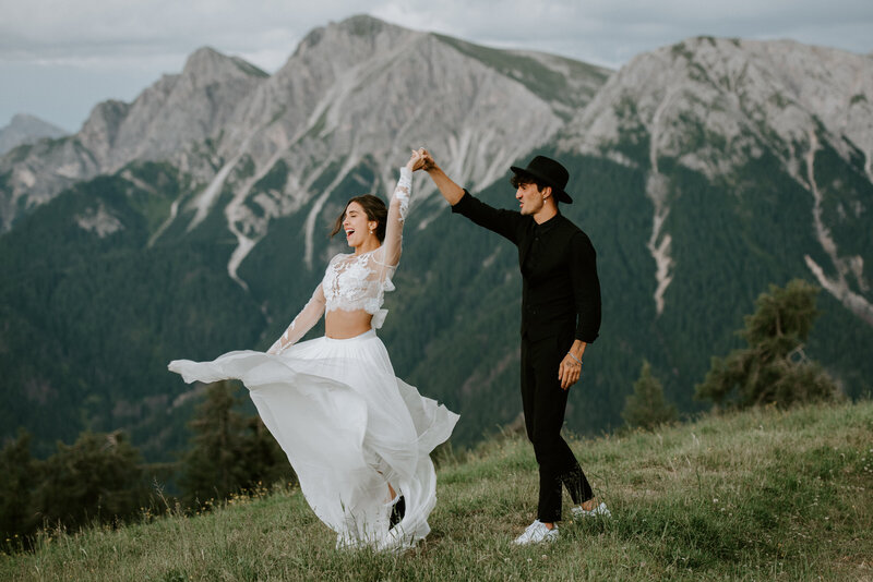 Couple eloping in the Dolomites