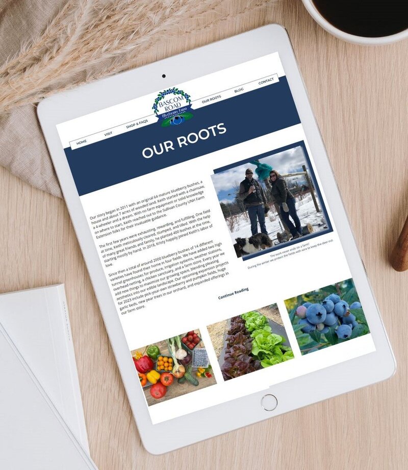 Bascom Road Blueberry Farm Our Roots Page ipad mockup