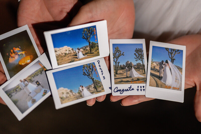 Joshua Tree Elopement Bride and Groom instant instax film photos.