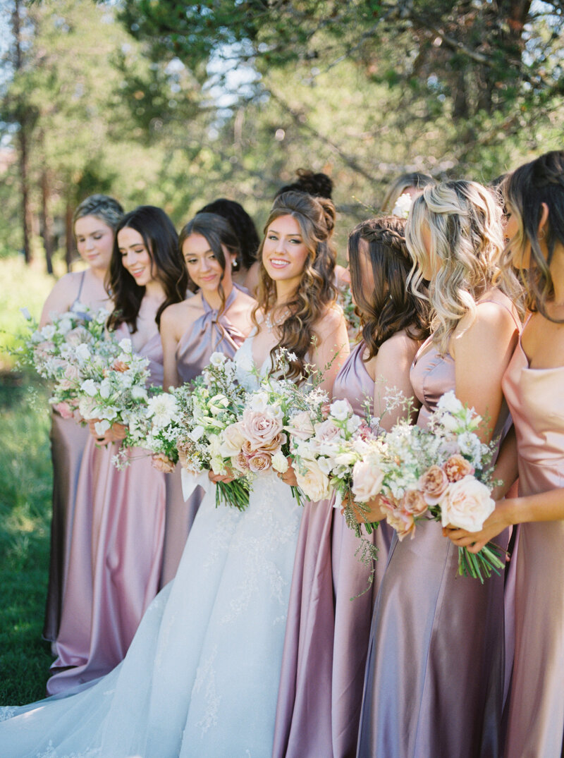Madison and her bridal party posing for portraits at Sunriver Resort.
