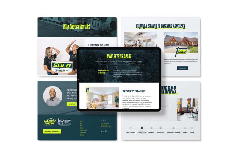 Website pages on tablet for Kartik Patel Real Estate agent design by Amanda Newman Design in Paducah, Kentucky