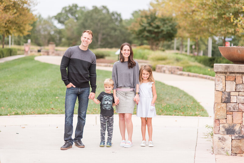 Fall Family Portrait taken of a young family.  Photo taken by Dripping Springs Texas based photographer Lydia Teague.