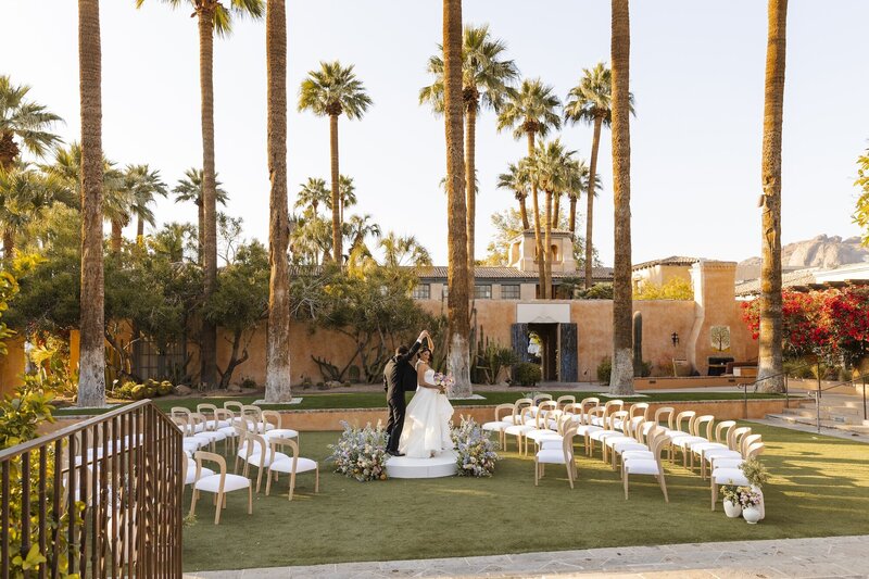 bride and groom dance after wedding ceremony