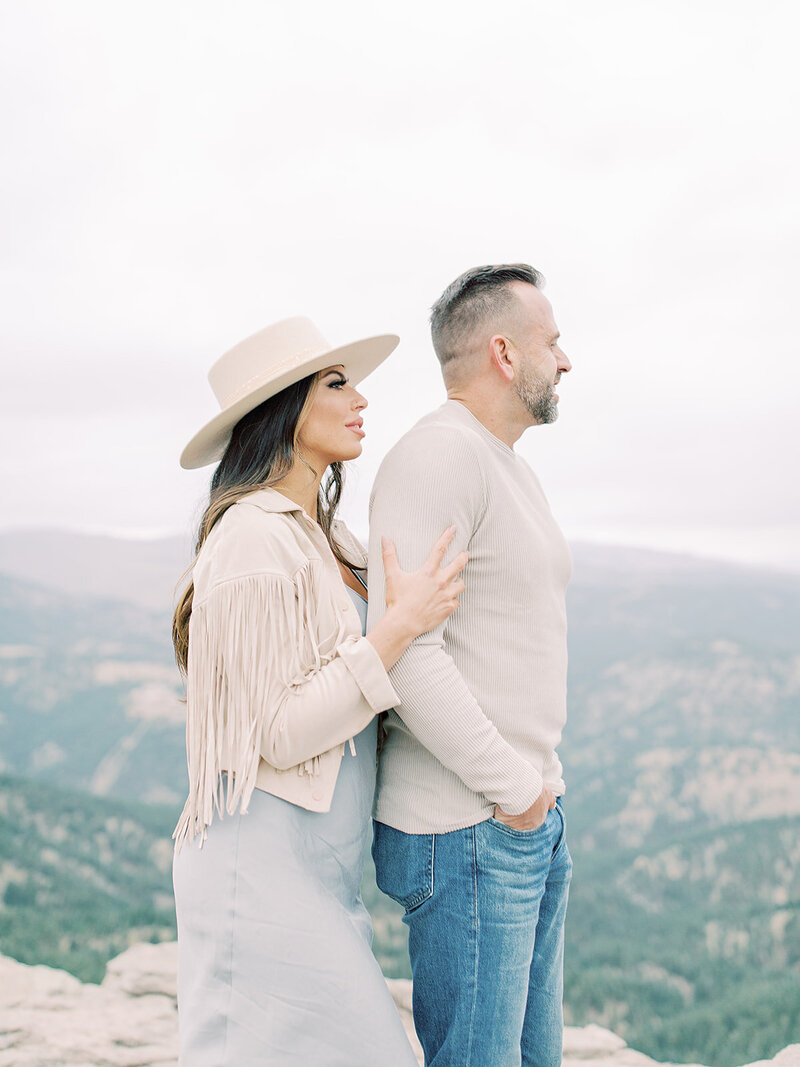 Portrait of couple on a mountaintop in Boulder Colorado