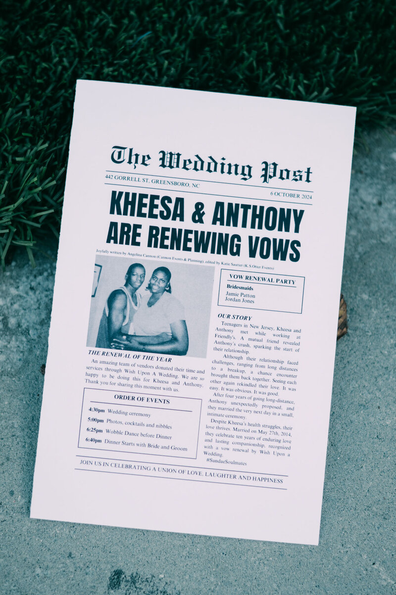 Wedding newspaper for vow renewal